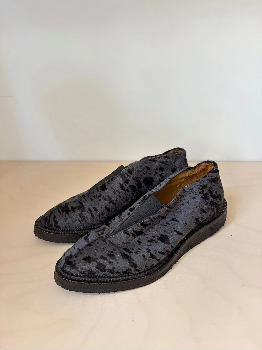 Damir Doma Pony Hair Animal Print Slip-On Loafers in Black & Gray